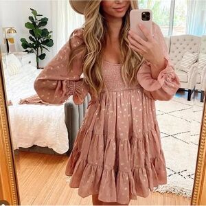 Elegant Blush Long Sleeve Dress